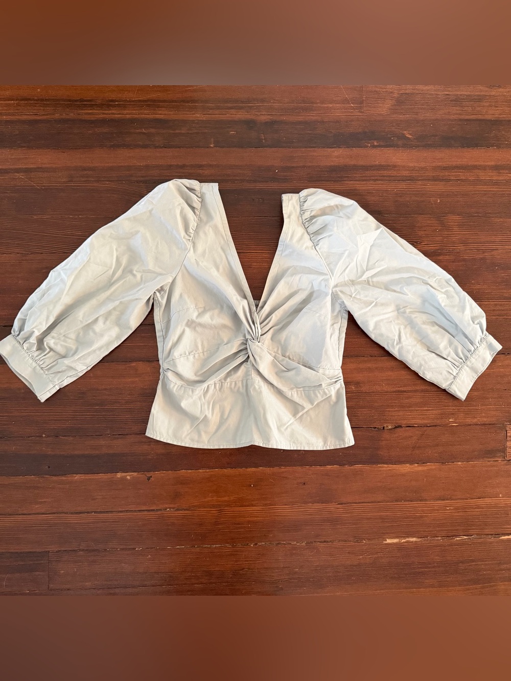 Abercrombie & Fitch Sage Green Twist Front V-Neck Puff Sleeve Top